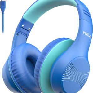 EarFun K3 Kids Headphones, Over Ear Headphones for Kids, Volume Limit, HD Stereo Sound, USB-C Cable, Comfortable Fit, Foldable Wired Headphones for School/Travel/Boys/Girls/Tablet/iPad, Blue