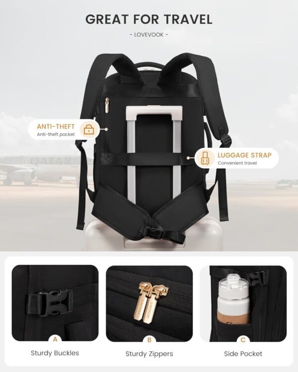 LOVEVOOK Travel Backpack For Women with Waist Strap, 40L Carry On Backpack Luggage Flight Approved,TSA Personal ltem Travel Bag Essentials Fits 17.3 Inch Laptop,Weekender Daypack with 3 Packing Cubes - Image 8