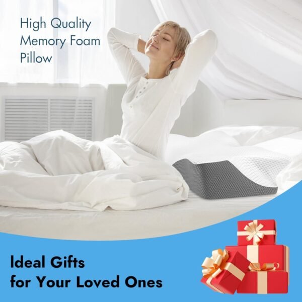 Anvo Cervical Pillow for Neck Pain Relief, Memory Foam Pillows for Neck and Shoulder Pain, Orthopedic Ergonomic Design for Sleeping, Suitable for Side Back and Stomach Sleeper, Grey Firm - Image 6