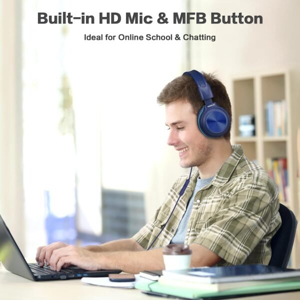 SIMOLIO Wired Kids Headphones for School with Microphone, Volume Limiting & Noise Cancelling PC Headset with Cord, Plug in Headphones for Tablet, Laptop (Navy Blue) - Image 2