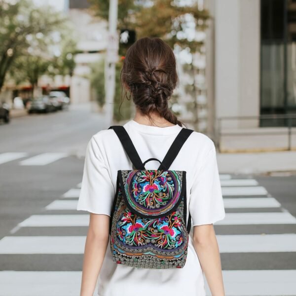 Goodhan Vintage Embroidered Women Backpack Ethnic Travel Handbag Shoulder Bag,12x10x5 inch,Pink - Image 2