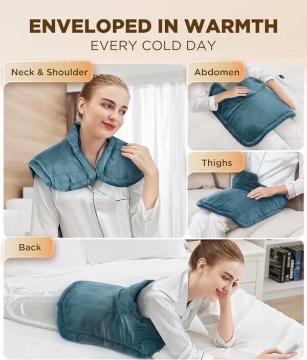 Graphene-Infused Heating Pad 3X Deeper Pain Relief, Weighted Instant Heating Pads for Neck and Shoulders, Heated Wrap w/ 6 Heat Options 4 Auto-Off Timer, Gifts for Mom Women Christmas Birthday - Image 6