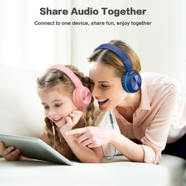 SIMOLIO Wired Kids Headphones for School with Microphone, Volume Limiting & Noise Cancelling PC Headset with Cord, Plug in Headphones for Tablet, Laptop (Navy Blue) - Image 4