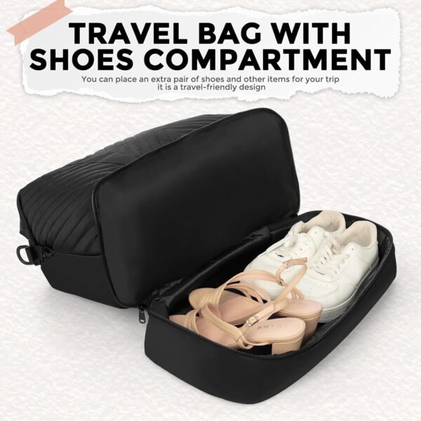 Travel Duffle Bag,Weekender Bags for Women,Gym Bag with Shoe Compartment,Overnight Carry On Bags for Airplanes,Shoulder Duffel Tote with Toiletry,Large Personal Item Travel Bag Black - Image 2