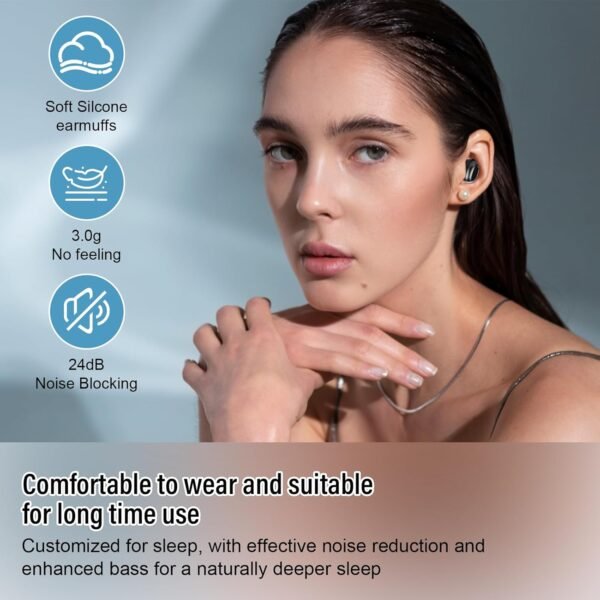 Sleep Earbuds Bluetooth 5.4 in Ear Light-Weight Headphones, Mini Sleep Headphones Small Design for Side Sleepers, 47H Playtime with Charging Case, Clear Calls Earphones, Mysterious Black - Image 4