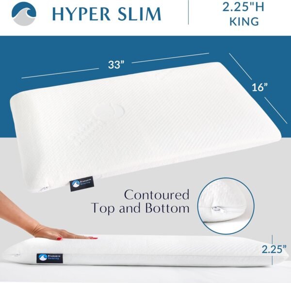 Bluewave Bedding Hyper Slim Gel Memory Foam Pillow for Stomach and Back Sleepers - Thin, Flat Design for Cervical Neck Alignment and Deeper Sleep (2.25-Inches Height, King Size) - Image 2