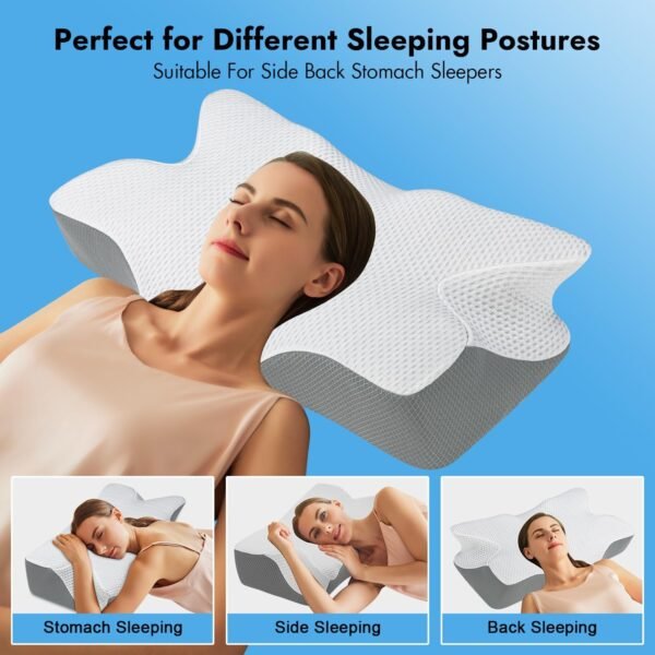 Anvo Cervical Pillow for Neck Pain Relief, Memory Foam Pillows for Neck and Shoulder Pain, Orthopedic Ergonomic Design for Sleeping, Suitable for Side Back and Stomach Sleeper, Grey Firm - Image 2