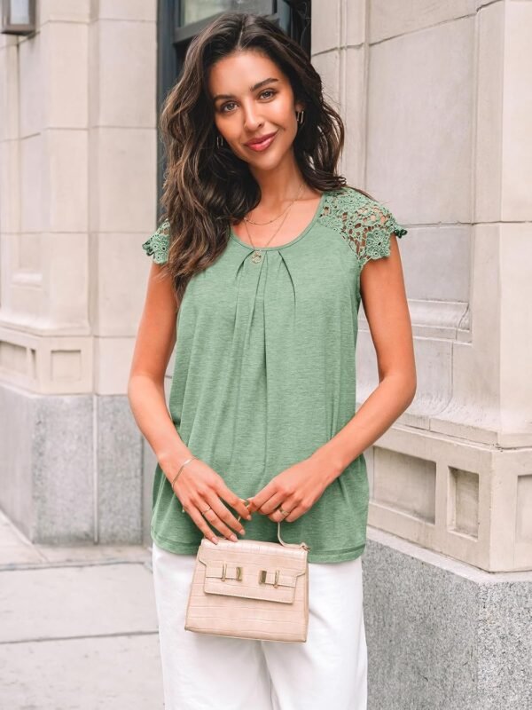 AUTOMET Womens Lace Tops Pleated Short Sleeve Shirts Summer Business Casual Dressy Blouses - Image 2