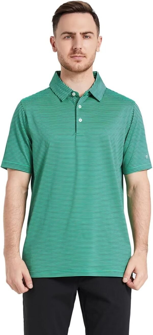 Mens Golf Shirt Moisture Wicking Dry Fit Performance Sport Short Sleeve Striped Golf Polo Shirts for Men - Image 2