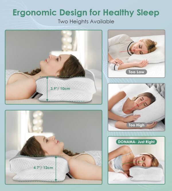 DONAMA Cervical Pillow for Sleeping, Contour Memory Foam Pillow for Neck and Shoulder Support, Ergonomic Neck Pillow for Side Back Stomach Sleepers, Bed Pillows with Cooling Silk Pillowcase - Image 6