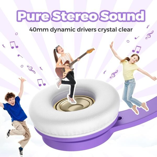 TuneFlux Upgraded Kids Headphones, Wired Toddler Headphones, 85dB Limited Volume On Ear Headphones, Portable Foldable Design, Stereo Sound Kids Headsets for School/Tablet/Travel-Purple - Image 5