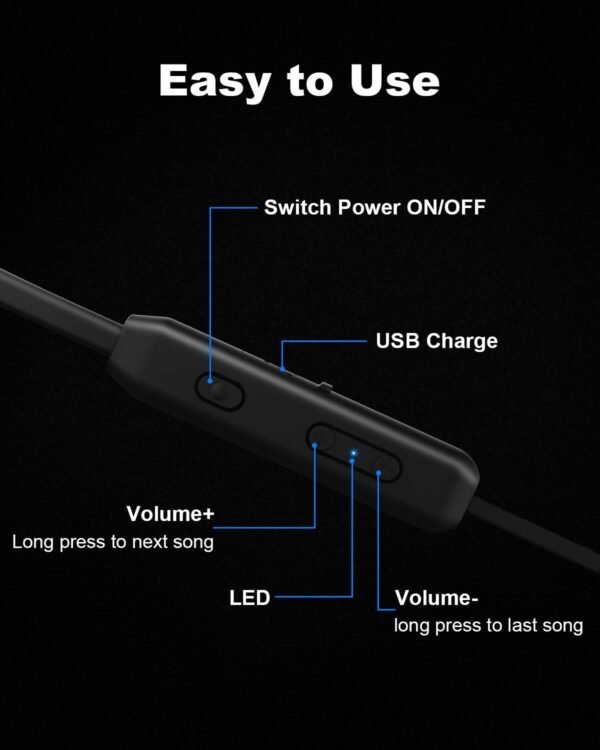 NANAMI Bluetooth Headphones Wireless Earbuds - Sports Magnetic Neckband Wireless Headsets, HiFi Stereo Deep Bass Updated Bluetooth 5.3 Earphones IPX7 Waterproof with Mic for Gym Running 24h Playtime - Image 7