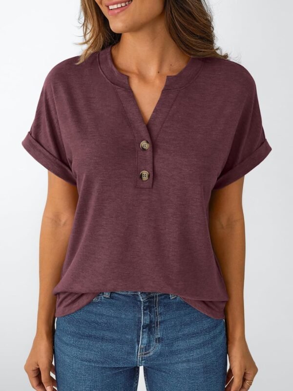 AUTOMET Short Sleeve Shirts for Women Henley Casual Summer Tops 2025 V Neck Spring Blouses Dressy T-Shirts Work Outfits - Image 2