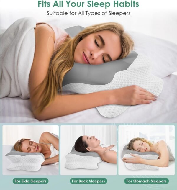 DONAMA Cervical Pillow for Sleeping, Contour Memory Foam Pillow for Neck and Shoulder Support, Ergonomic Neck Pillow for Side Back Stomach Sleepers, Bed Pillows with Cooling Silk Pillowcase - Image 3