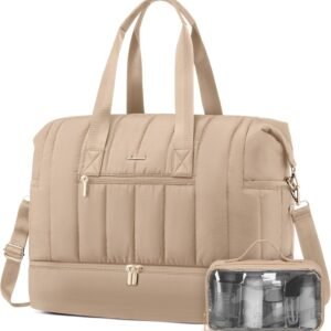 LOVEVOOK Travel Duffle Bag,Puffer Weekender Bags For Women with Shoe Compartment,42L Carry On Duffel Bags For Airplanes,Hospital Bag for Labor and Delivery,Overnight Bag With Toiletry Bag,2Pcs Set