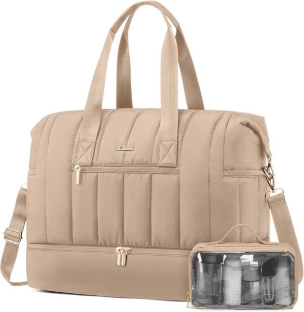 LOVEVOOK Travel Duffle Bag,Puffer Weekender Bags For Women with Shoe Compartment,42L Carry On Duffel Bags For Airplanes,Hospital Bag for Labor and Delivery,Overnight Bag With Toiletry Bag,2Pcs Set
