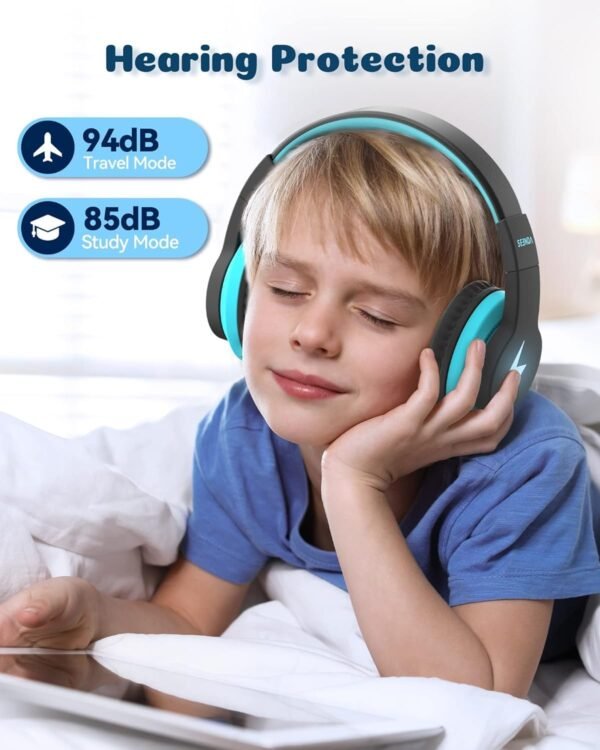 seenda Kids Bluetooth Headphones Boys, Kids Wireless Headphones with 85/94dB Volume Limited, 45H Playtime, 3 Lighting Modes, Built-in Mic, Over Ear Headset with Aux Cord for iPad/Tablet/Travel/School - Image 2