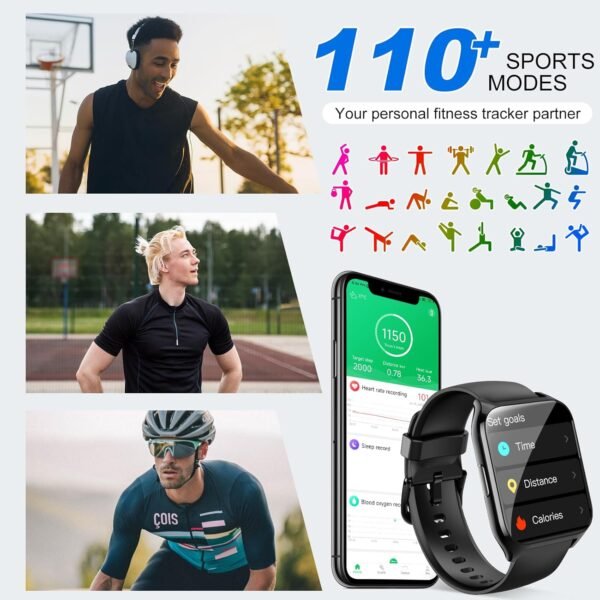 Smart Watch for Men Women, 1.85" Smartwatch (Answer/Make Call), 2025 Fitness Activity Tracker, 110+ Sport Modes/Heart Rate/Sleep Monitor/Pedometer, IP68 Waterproof Fitness Watch for Android iOS, Black - Image 4