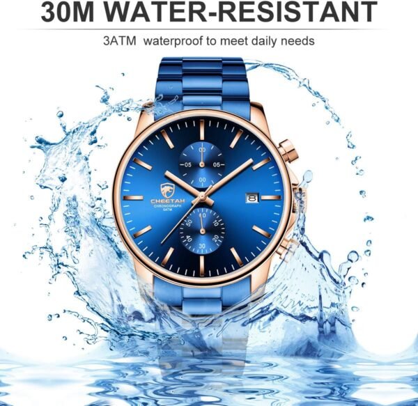 GOLDEN HOUR Fashion Business Mens Watches with Stainless Steel Waterproof Chronograph Quartz Watch for Men, Auto Date - Image 5