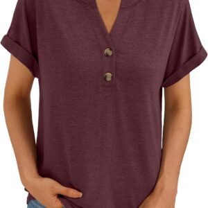 AUTOMET Short Sleeve Shirts for Women Henley Casual Summer Tops 2025 V Neck Spring Blouses Dressy T-Shirts Work Outfits