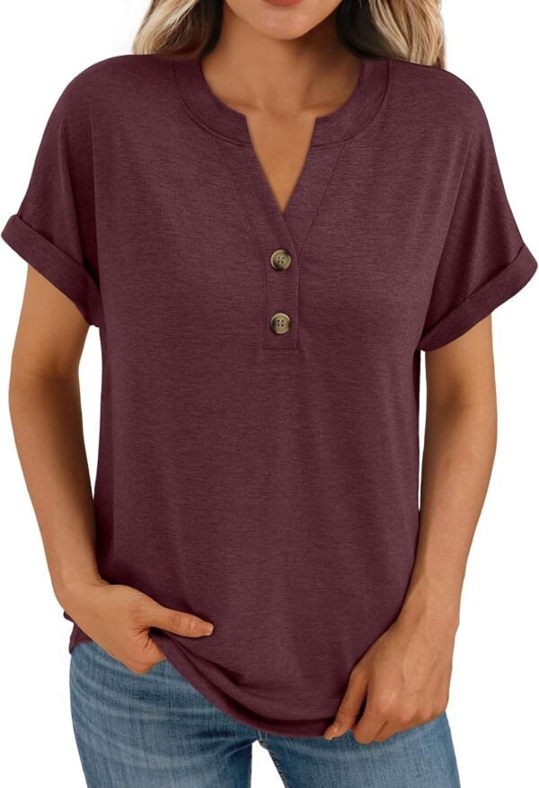 AUTOMET Short Sleeve Shirts for Women Henley Casual Summer Tops 2025 V Neck Spring Blouses Dressy T-Shirts Work Outfits