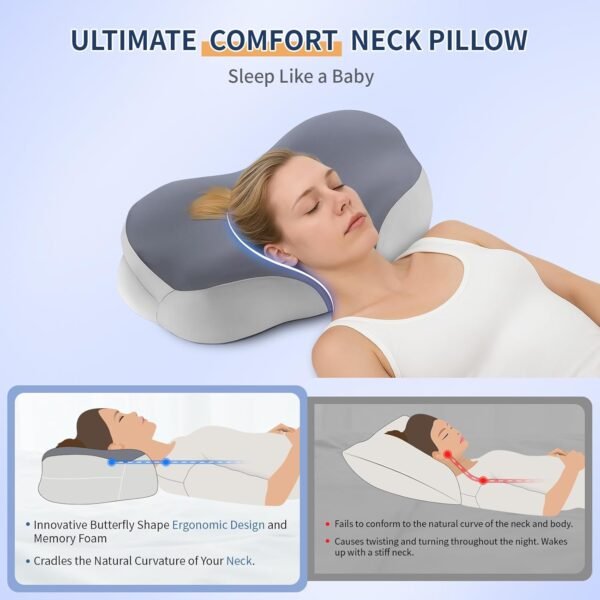 Warmstar Cervical Neck Pillow for Pain Relief, Ergonomic Memory Foam Neck Pillow for Sleeping, Slow Rebound Cooling Contoured Neck Support Pillow for Side Back Stomach Sleepers with Pillowcase - Image 6