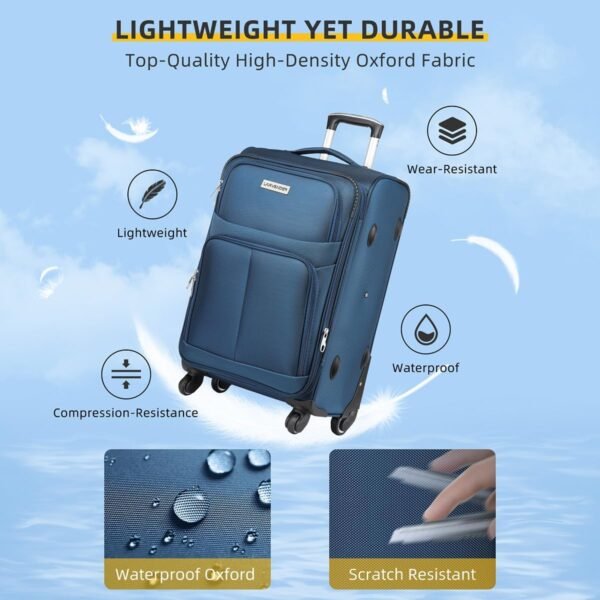 LARVENDER Luggage Sets 5 Piece Softside Expandable Suitcases Set with Spinner Wheels TSA Lock, Lightweight Soft Shell Rolling Travel Luggage Set Clearance for Men and Women, Navy Blue - Image 4