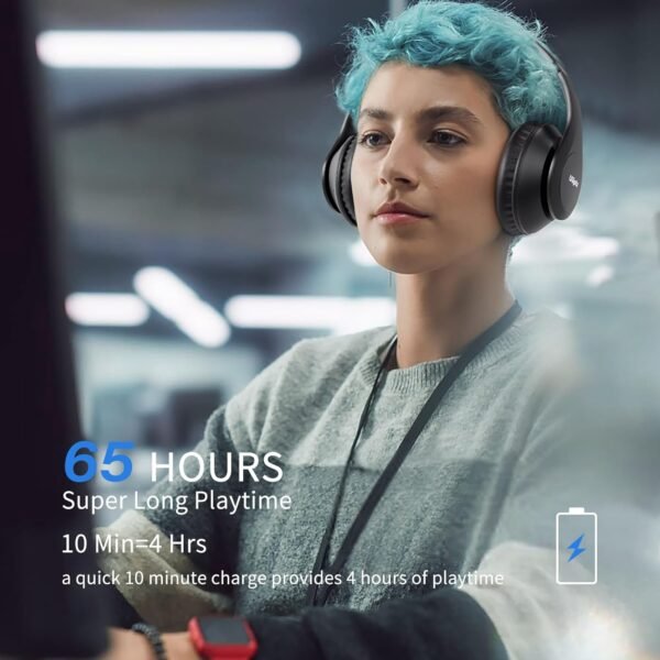 Uliptz Wireless Bluetooth Headphones, 65H Playtime, 6 EQ Sound Modes, HiFi Stereo Over Ear Headphones with Microphone, Foldable Lightweight Bluetooth 5.3 Headphones for Travel/Office/Cellphone/PC - Image 3