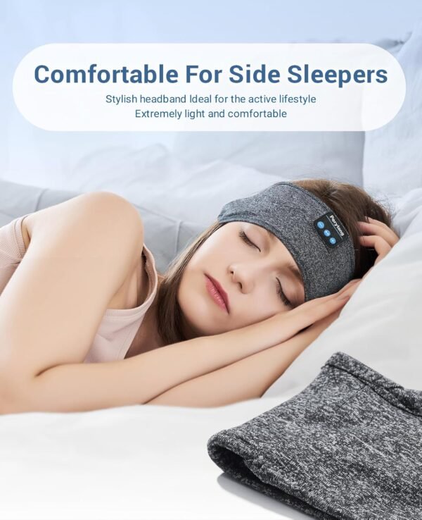 Perytong Sleep Headphones, Bluetooth Headphones for Sleeping - Grey Hairband for Side Sleepers, Wireless Sleeping Headphones Headband for Insomnia Nuit Travel, Gifts for Women Men Mom Dad Kids - Image 2