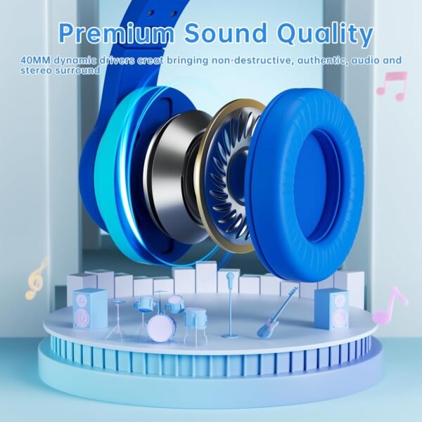 Kids Headphones for School, 2025 Upgrade USB C Kids Headphones, Wired Headphone for kids, 94dB Safe Volume Limited, Foldable Over-Ear Headphone for Boys, Girls /Cellphones /iPad /PC /Travel-Bule - Image 3