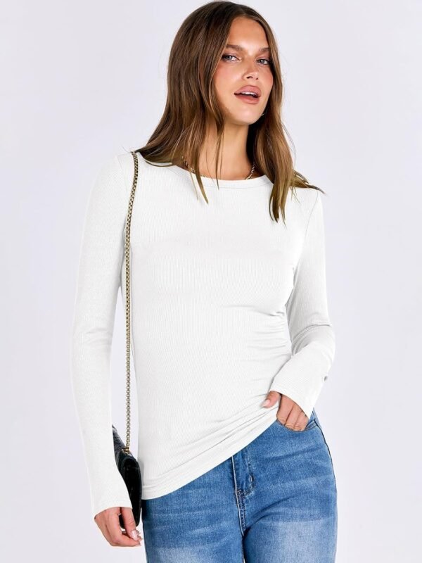 ANRABESS Women Long Sleeve Crewneck Rib Knit Slim Fit Shirts Basic Tee Tops 2025 Casual T-Shirt Going Out Workout Outfits - Image 4