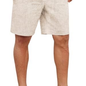 COOFANDY Mens Casual Linen Shorts Elastic Waist Drawstring Loose Fit Summer Beach Vacation Shorts with Pockets