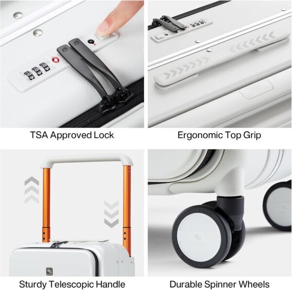 Hanke Luggage Hard Shell Suitcases 24 Inch Checked-Medium Luggage with Spinner Wheels TSA Approved Travel Luggage Wide Handle for Men Women(Smoke White) - Image 5