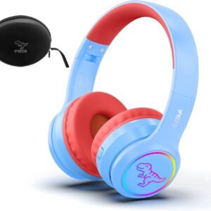 IFECCO Bluetooth Kids Boys Headphones with Microphone,Cute Light Up Dinosaur Children Wireless Headphones Volume-limiting for School Travel,Boys Gifts for 3-12years