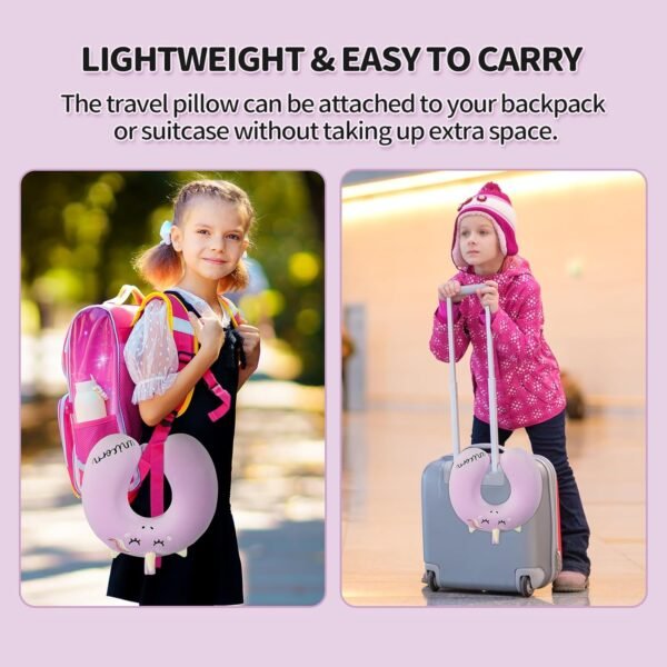 Neck Travel Pillow for Kids, Unicorn Airplane Memory Foam Pillow with Cute Sleep Mask & Earplugs, Lightweight Travelling Sleeping Pillow Set for Car, Train, Bus and Home Use (Purple) - Image 6