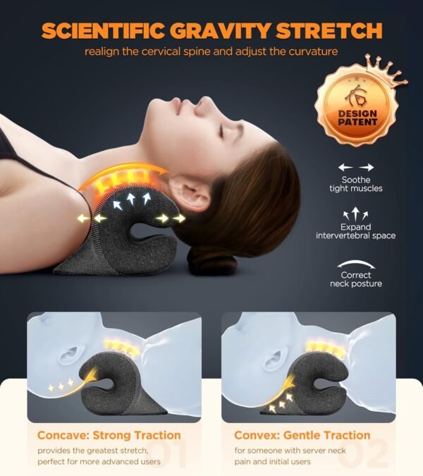 3s Heated Neck Stretcher for Neck Pain Relief, Graphene Heating Pad, Odorless Neck Cloud Cervical Traction Device Chiropractic Pillow for Neck and Shoulder, Gifts for Men, Women, Mom, Dad (Black) - Image 4