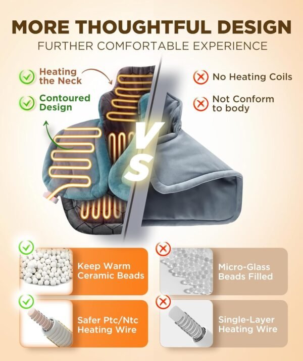 Graphene-Infused Heating Pad 3X Deeper Pain Relief, Weighted Instant Heating Pads for Neck and Shoulders, Heated Wrap w/ 6 Heat Options 4 Auto-Off Timer, Gifts for Mom Women Christmas Birthday - Image 4