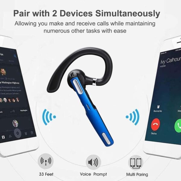 COMEXION Bluetooth Headset, Wireless Bluetooth Earpiece V5.0 Hands-Free Earphones with Stereo Noise Canceling Mic, Compatible iPhone Android Cell Phones Driving/Business/Office - Image 4
