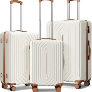 Luggage Sets 3 Piece Hardside Suitcase with Double Spinner Wheels Durable Lightweight Shell with Tsa Lock (20/24/28in) White