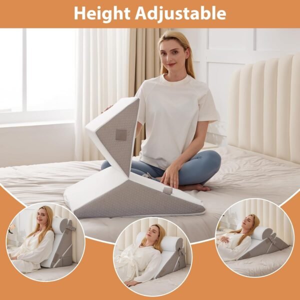 3PCS Wedge Pillow Set for After Surgery, Bed Wedge Pillow for Headboard, Wedge Pillow for Acid Reflux Relief, Sleeping, Post Surgery, Back Support Pillow for Bed Sitting Up, Snoring, White/Grey - Image 6