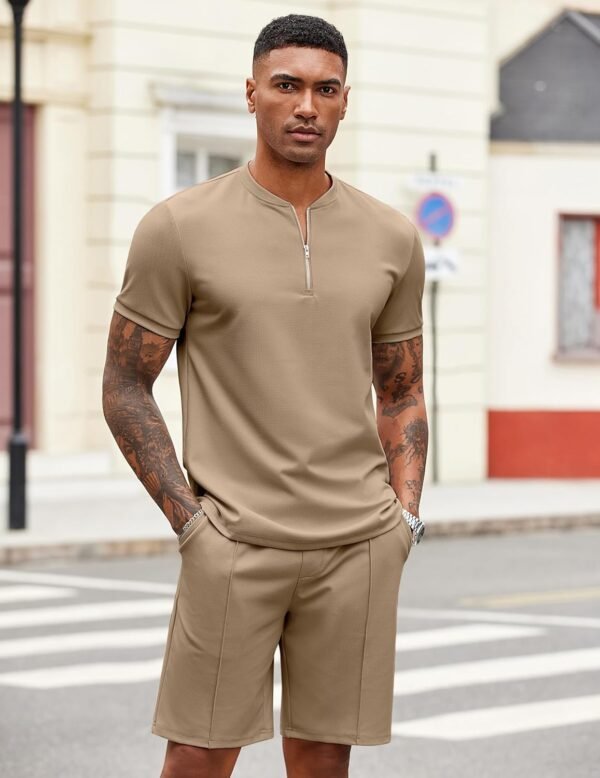 COOFANDY Men's 2 Pieces Outfits Casual Quarter Zip Polo T Shirt and Shorts Set Athletic Jogging Summer Tracksuit - Image 2