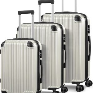 Expandable Luggage Sets 3 Piece Set, Hard Shell Spinner Suitcase Set, 20/24/28In Carry-on and Checked Luggage(White)