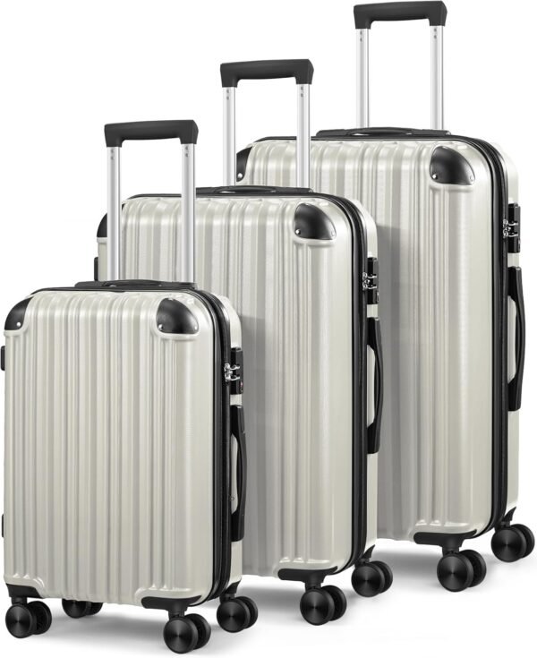 Expandable Luggage Sets 3 Piece Set, Hard Shell Spinner Suitcase Set, 20/24/28In Carry-on and Checked Luggage(White)