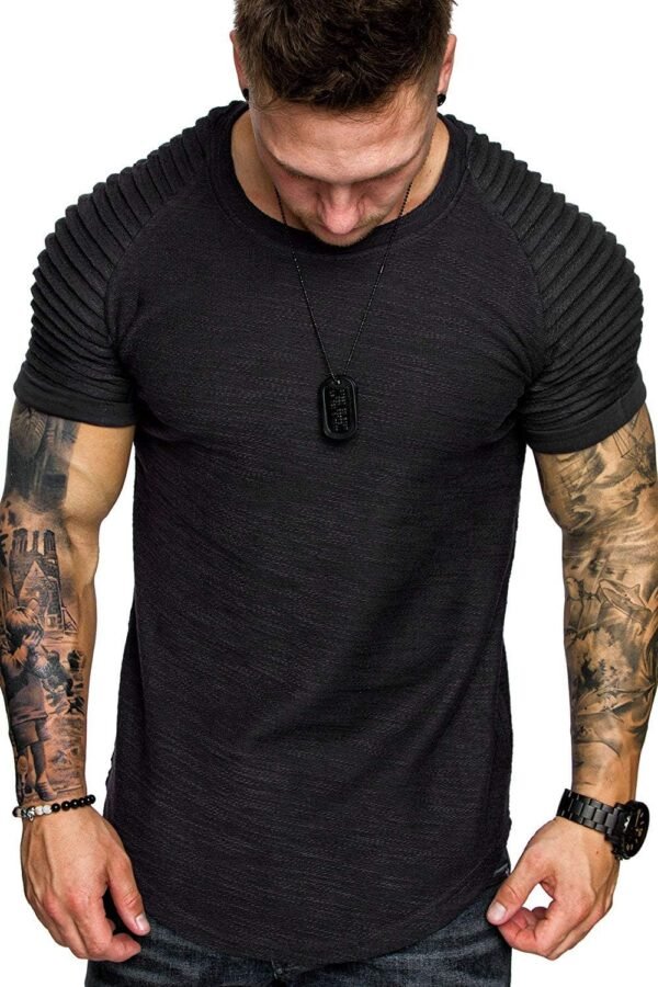 COOFANDY Men's Muscle T-Shirt Pleated Raglan Sleeve Bodybuilding Gym Tee Short Sleeve Fashion Workout Shirts Hipster Shirt - Image 3