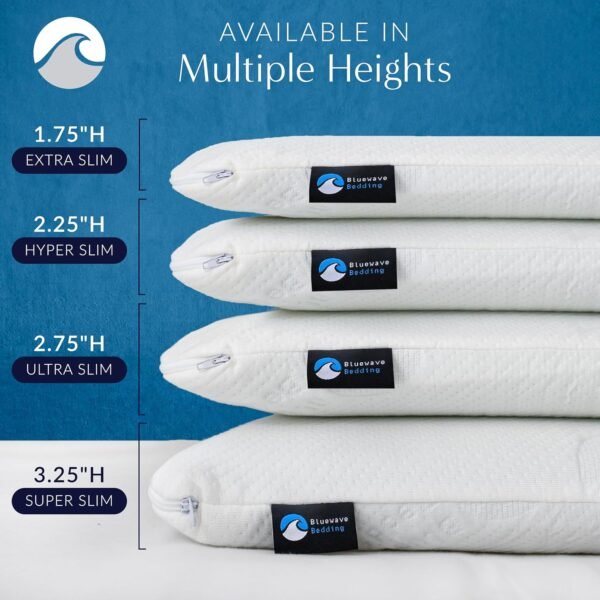 Bluewave Bedding Hyper Slim Gel Memory Foam Pillow for Stomach and Back Sleepers - Thin, Flat Design for Cervical Neck Alignment and Deeper Sleep (2.25-Inches Height, King Size) - Image 5