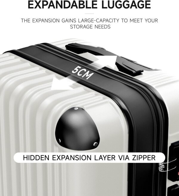 Expandable Luggage Sets 3 Piece Set, Hard Shell Spinner Suitcase Set, 20/24/28In Carry-on and Checked Luggage(White) - Image 4