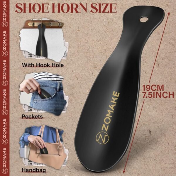 ZOMAKE Metal Shoe Horn, 2 Pack Stainless Steel Shoehorn 7.5 Inches Portable for Travel Use - Image 2