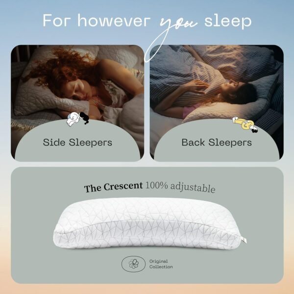 Coop Home Goods Original Crescent Adjustable Pillow, Queen Bed Pillows for Shoulder, Neck & Head Support, Crescent Foam Pillows - Medium Firm for Back & Side Sleeper, CertiPUR-US/GREENGUARD Gold - Image 3