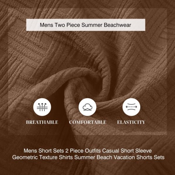 Mens 2 Piece Outfits Summer Beach Set Short Sleeve Button Down Textured Shirts and Shorts Sets Casual Resort Wear - Image 5