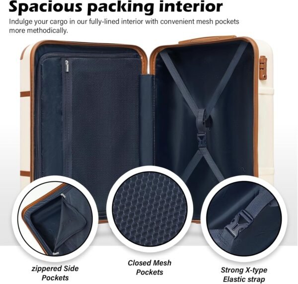 Coolife Luggage Set 3 Piece Suitcase Set Carry On Luggage Hardside Luggage TSA Lock Spinner Wheels Telescopic Handle (White, 3 piece set (BP/TB/20)) - Image 6